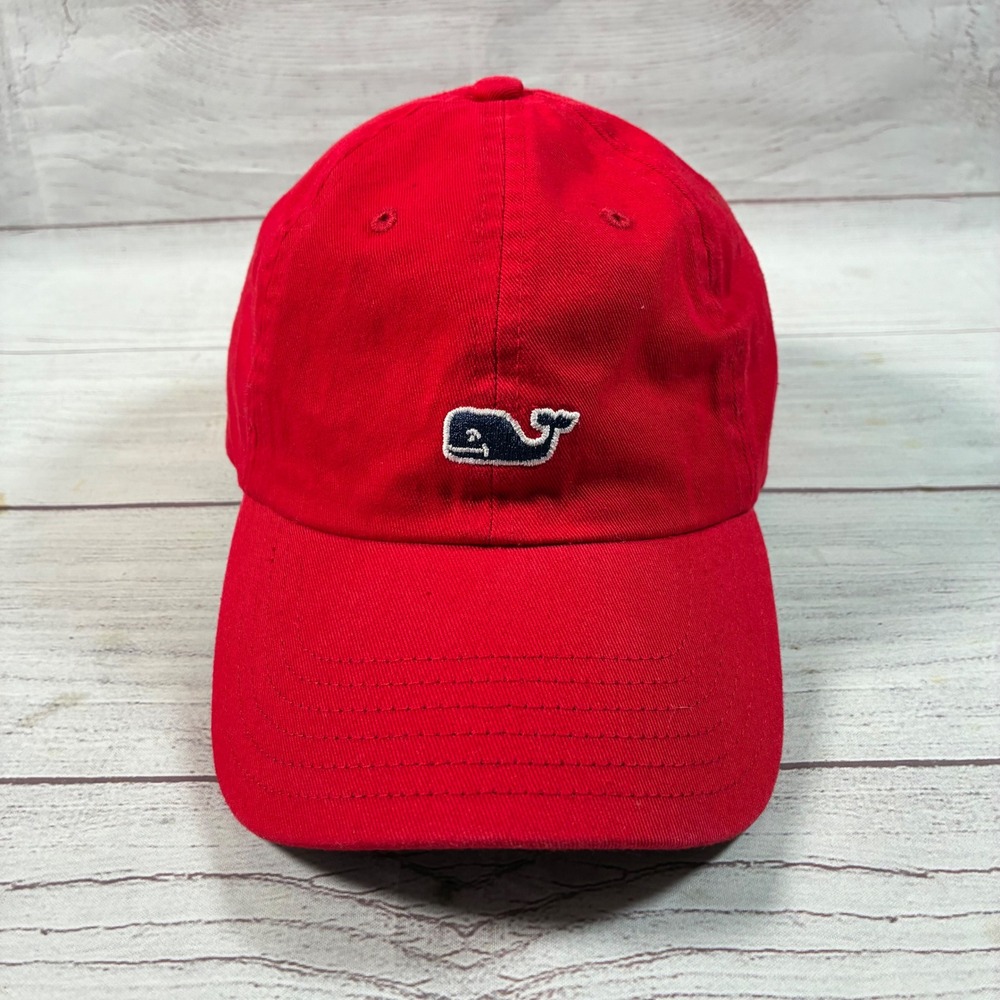 Vineyard Vines Baseball Cap Mens OS Red Whale Logo Buffalo Plaid Brim Adjustable